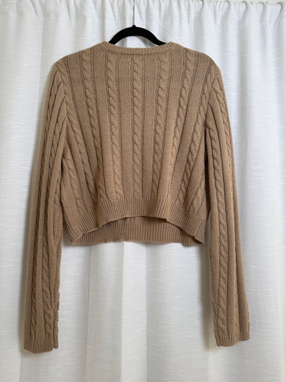Love Tree Taupe Cable Knit Bow Detail Cropped Sweater | Size L - Picture 8 of 10